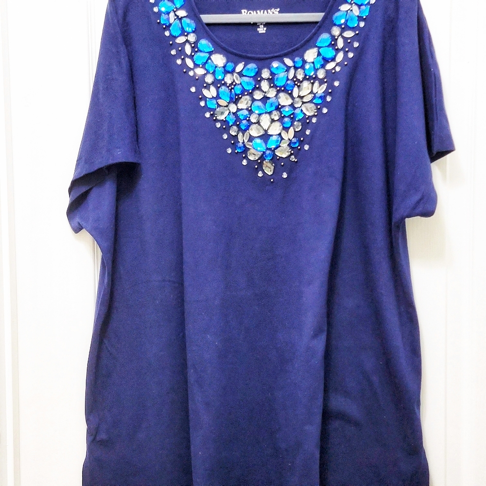 261T708 Roaman's Blue Embellished Beaded Tunic